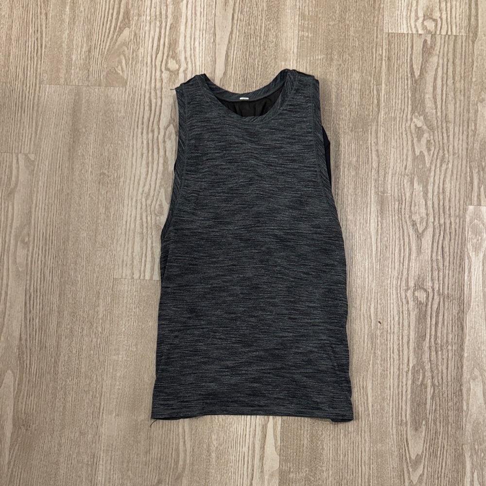 Sleeveless Heathered Gray Tank Top With Built in Sports Bra